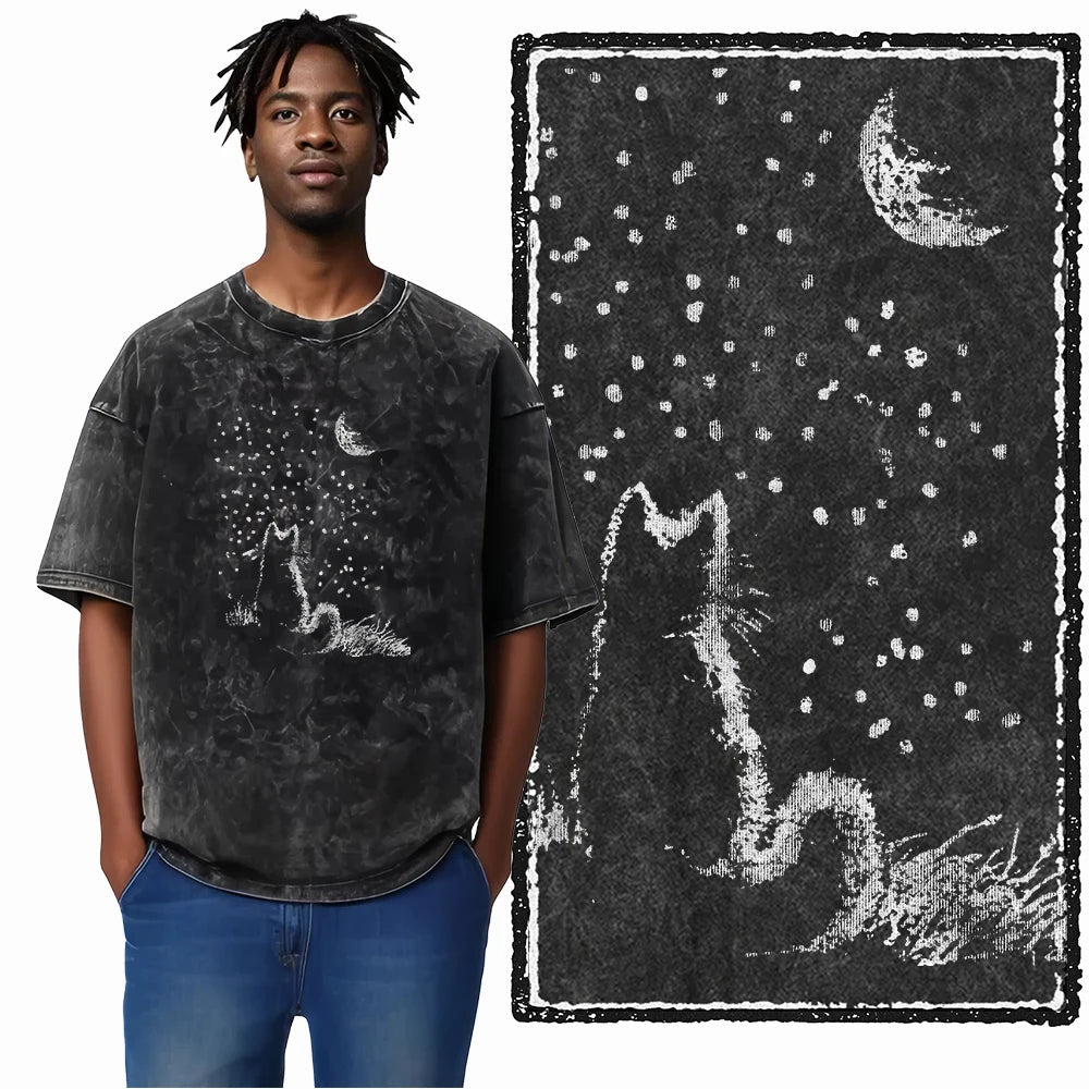 COOLMIND DB cat Printed Cotton Acid Washed Exclusive Graphic Unisex T Shirt Cool Streetwear Men Tshirts Big Size Tee for men ChicAvenue