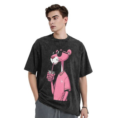Men's T Shirt Pink-Panthers Drinking Washed T-Shirts Hippie  Beach Tee Shirt Y2K Funny Design Casual Clothing Hot Sale ChicAvenue