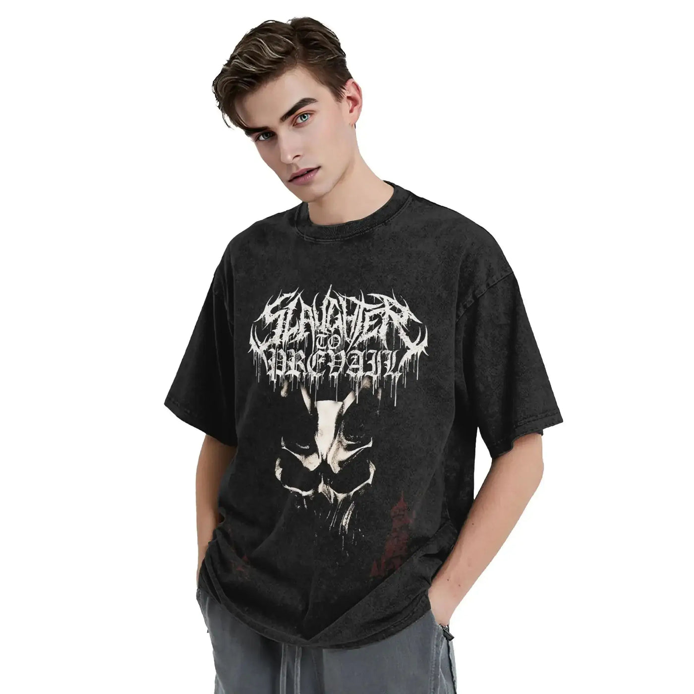 Vintage Washed T Shirt Slaughter to Prevail Loose T Shirts Christmas Novelty Tee Shirt for Men Beach Awesome Casual Top Tees ChicAvenue