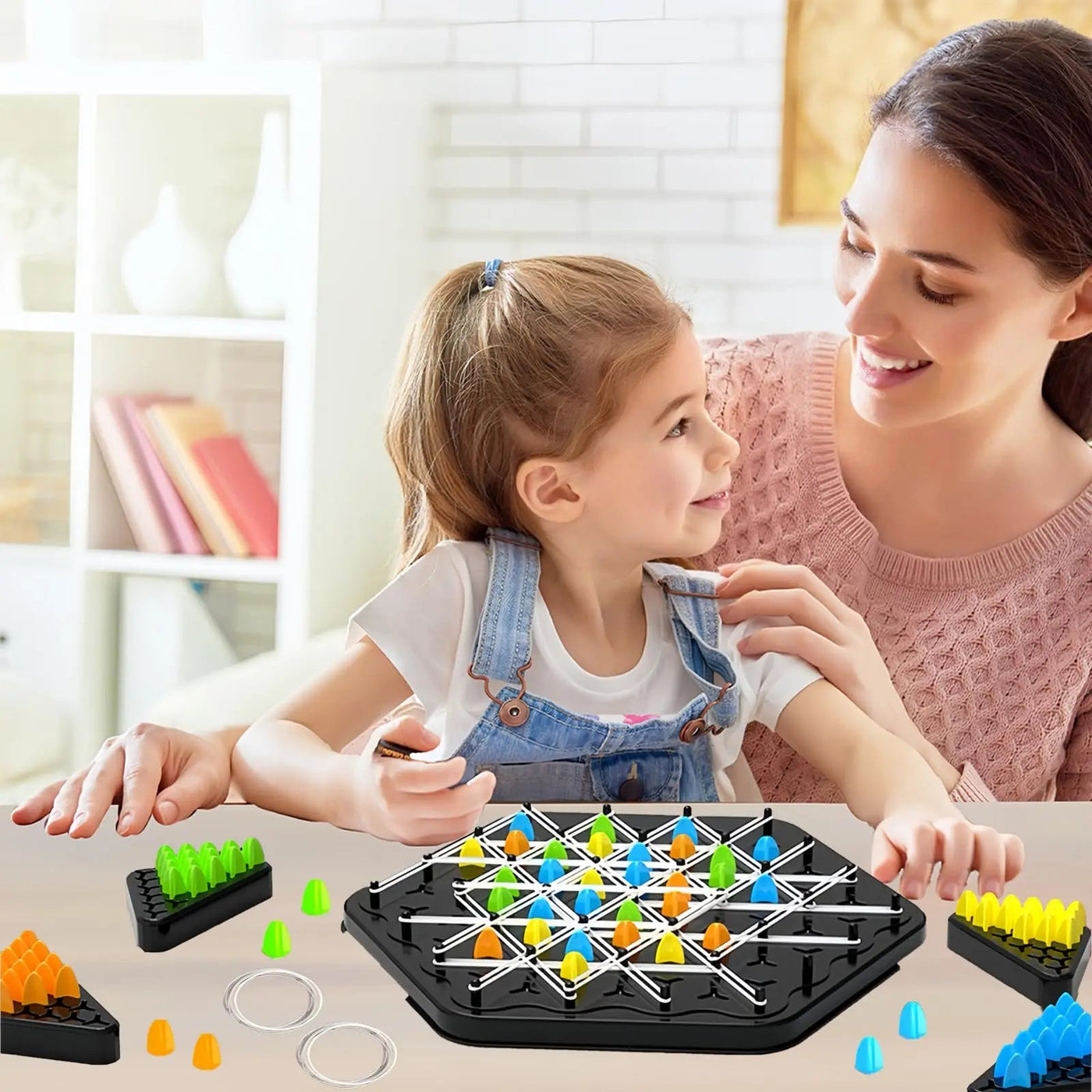 Children's Chain Chess Tabletop Game Rubber Band Triangle Chess Parent-Child Interactive Two-Player Battle Educational Toy Thinking Training Triangle Chess Game Is a Fun Strategy Board Game, Perfect for Family Gatherings, Par ChicAvenue