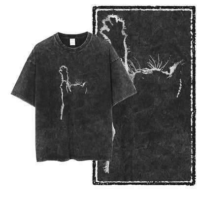 COOLMIND DB cat Printed Cotton Acid Washed Exclusive Graphic Unisex T Shirt Cool Streetwear Men Tshirts Big Size Tee for men ChicAvenue