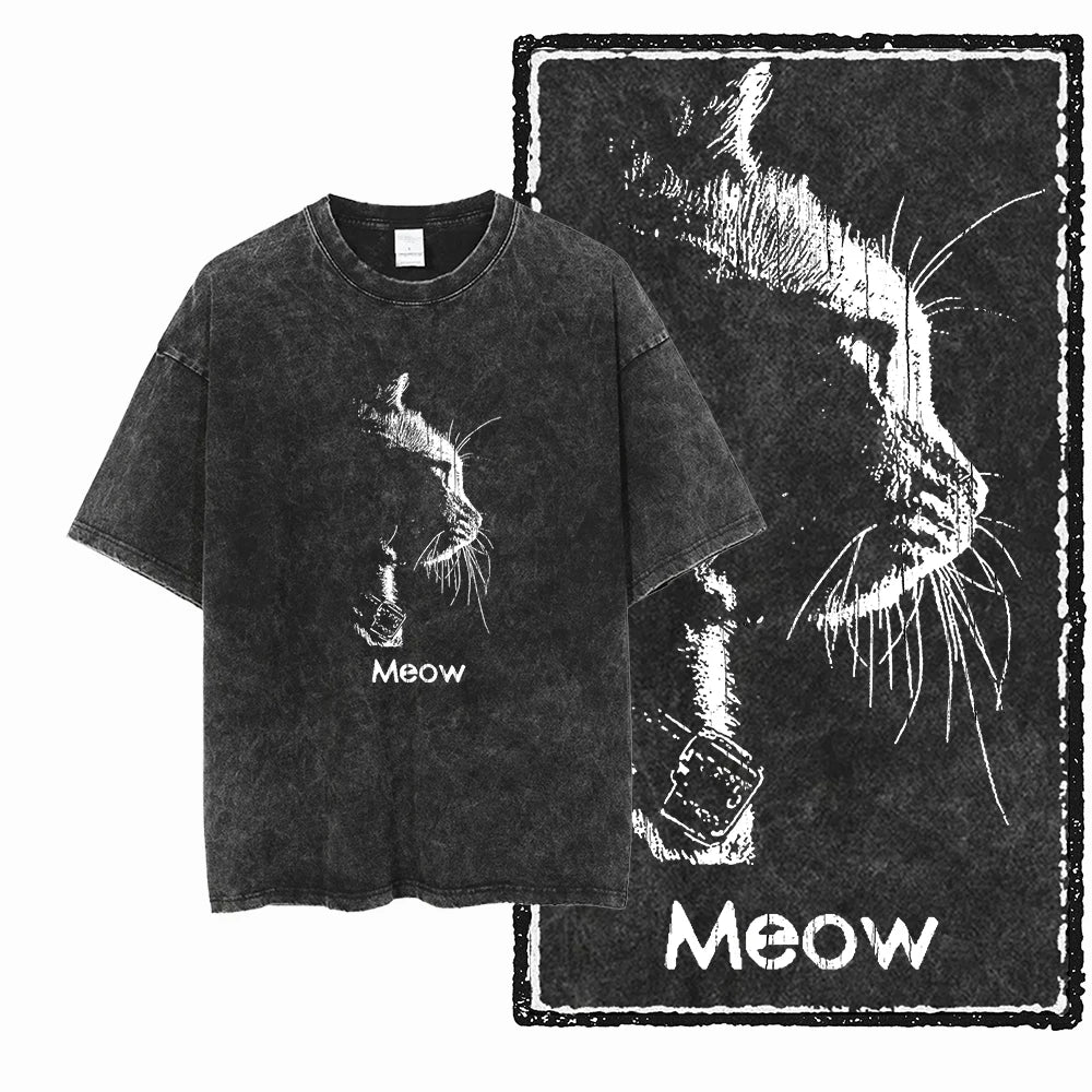 COOLMIND DB cat Printed Cotton Acid Washed Exclusive Graphic Unisex T Shirt Cool Streetwear Men Tshirts Big Size Tee for men ChicAvenue