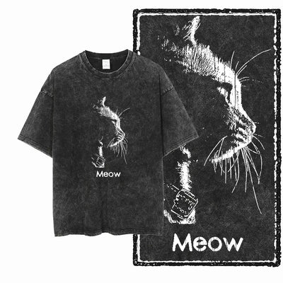COOLMIND DB cat Printed Cotton Acid Washed Exclusive Graphic Unisex T Shirt Cool Streetwear Men Tshirts Big Size Tee for men ChicAvenue