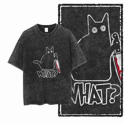 COOLMIND DB cat Printed Cotton Acid Washed Exclusive Graphic Unisex T Shirt Cool Streetwear Men Tshirts Big Size Tee for men ChicAvenue