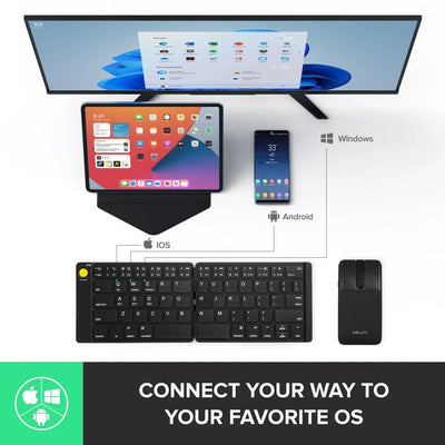 Delux Folding Keyboard Mouse Set Wireless Ultra Slim Portable Silent Kit Multi-Device Support For Windows Android IOS System ChicAvenue