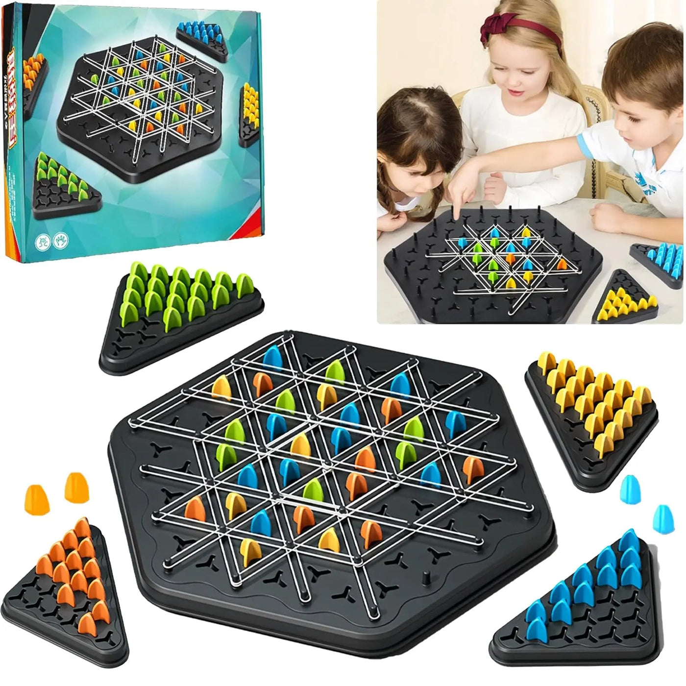 Children's Chain Chess Tabletop Game Rubber Band Triangle Chess Parent-Child Interactive Two-Player Battle Educational Toy Thinking Training Triangle Chess Game Is a Fun Strategy Board Game, Perfect for Family Gatherings, Par ChicAvenue