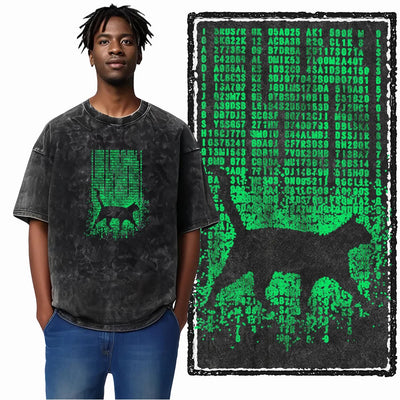 COOLMIND DB cat Printed Cotton Acid Washed Exclusive Graphic Unisex T Shirt Cool Streetwear Men Tshirts Big Size Tee for men ChicAvenue