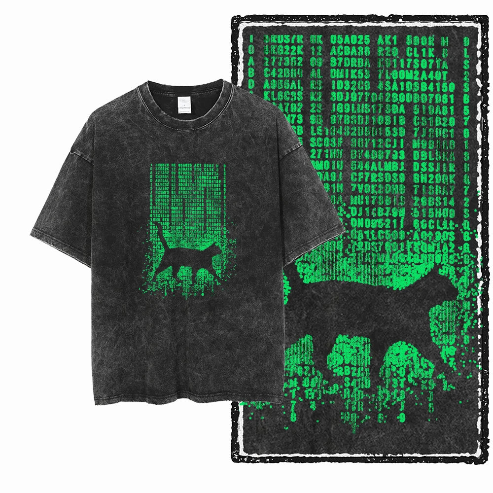 COOLMIND DB cat Printed Cotton Acid Washed Exclusive Graphic Unisex T Shirt Cool Streetwear Men Tshirts Big Size Tee for men ChicAvenue