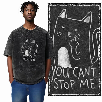 COOLMIND DB cat Printed Cotton Acid Washed Exclusive Graphic Unisex T Shirt Cool Streetwear Men Tshirts Big Size Tee for men ChicAvenue