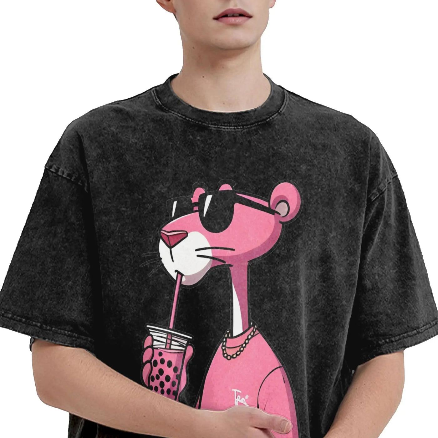 Men's T Shirt Pink-Panthers Drinking Washed T-Shirts Hippie  Beach Tee Shirt Y2K Funny Design Casual Clothing Hot Sale ChicAvenue