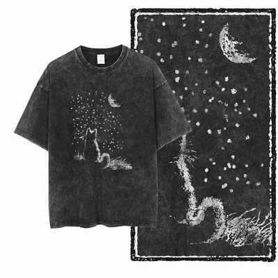 COOLMIND DB cat Printed Cotton Acid Washed Exclusive Graphic Unisex T Shirt Cool Streetwear Men Tshirts Big Size Tee for men ChicAvenue