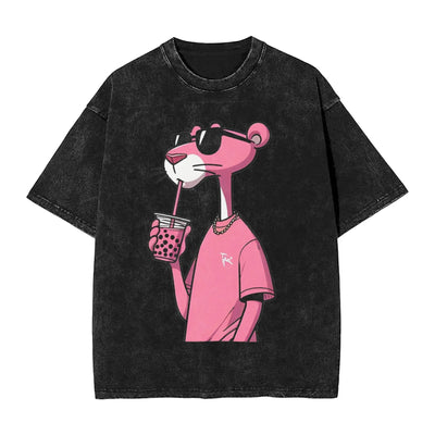 Men's T Shirt Pink-Panthers Drinking Washed T-Shirts Hippie  Beach Tee Shirt Y2K Funny Design Casual Clothing Hot Sale ChicAvenue