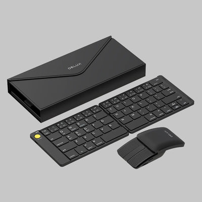 Delux Folding Keyboard Mouse Set Wireless Ultra Slim Portable Silent Kit Multi-Device Support For Windows Android IOS System ChicAvenue