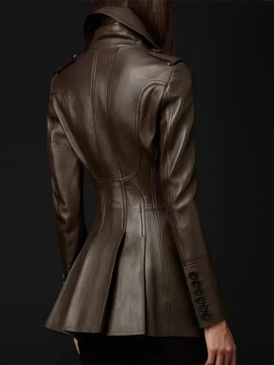 stylish medium length leather jacket